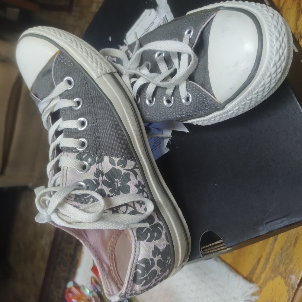 Gray and White Floral Sneakers